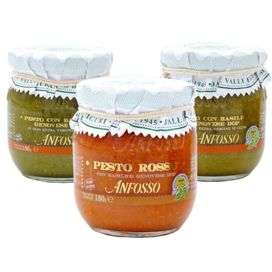 Tris Pesto Avec Basilic Génois Aop: Classique, Sans Ail Et Rouge 180 Gr X 3 OLIO ANFOSSO