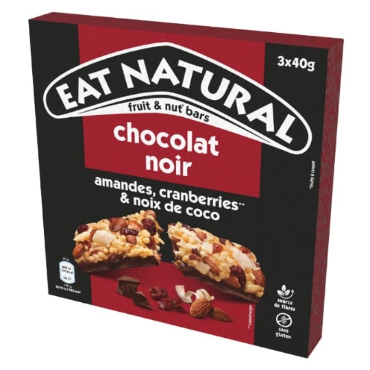 Barres Céréales Amandes Cranberries Noix de Coco et Chocolat Noir Sans Gluten EAT NATURAL