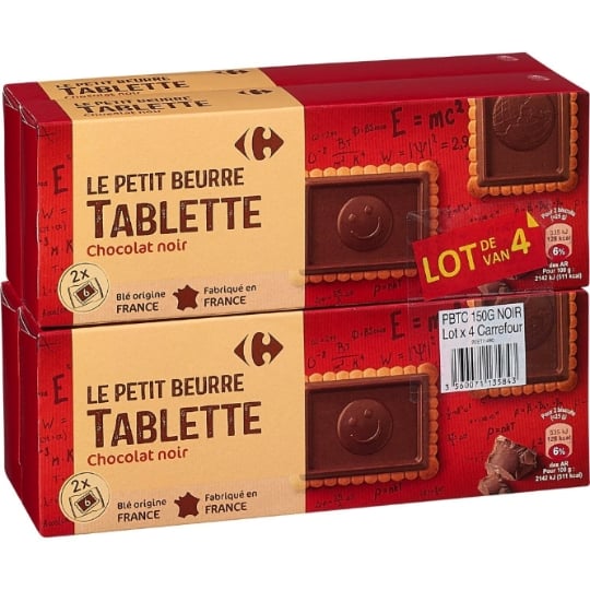 Biscuits Petit Beurre tablette chocolat noir CARREFOUR