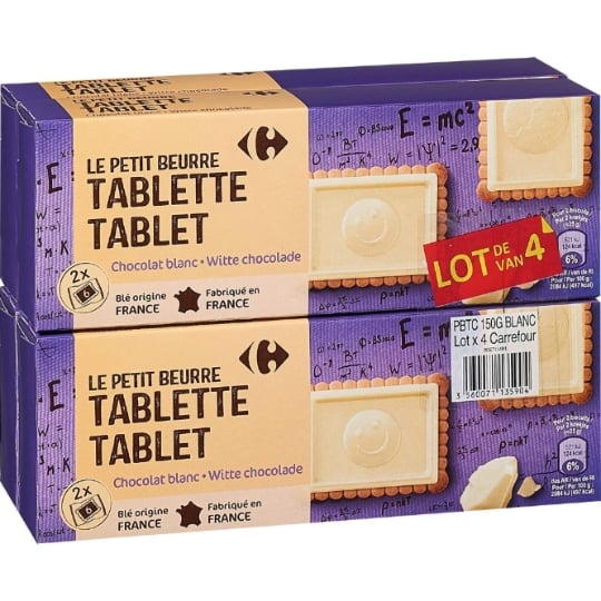 Biscuits Petit Beurre tablette chocolat blanc CARREFOUR