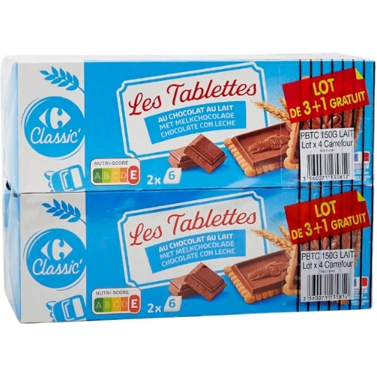 Biscuits tablette chocolat au lait CARREFOUR CLASSIC'