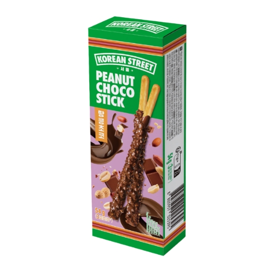 Biscuits en bâtonnets enrobés Peanut Choco Stick au Chocolat avec Eclats d'Arachides Grillées KOREAN STREET