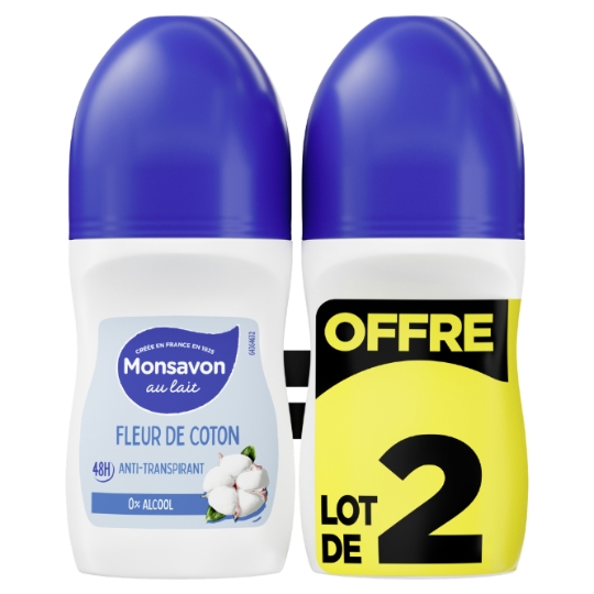 Déodorant bille Anti-transpirant 48H 0% Alcool Fleur de coton MONSAVON
