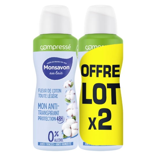 Déodorant spray compressé Anti-transpirant Fleur de Coton MONSAVON