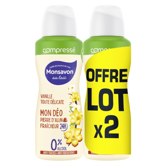 Déodorant spray compressé Anti-transpirant Pierre d'alun Lait et vanille MONSAVON