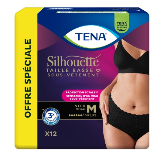 Culottes fuites urinaires Taille M Taille Basse Protection Totale Noir Silhouette TENA