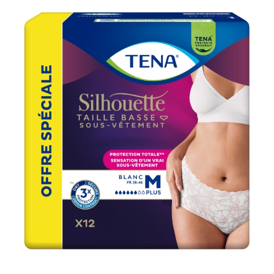 Culottes fuites urinaires Taille M Taille Basse Protection Totale Blanc Silhouette TENA