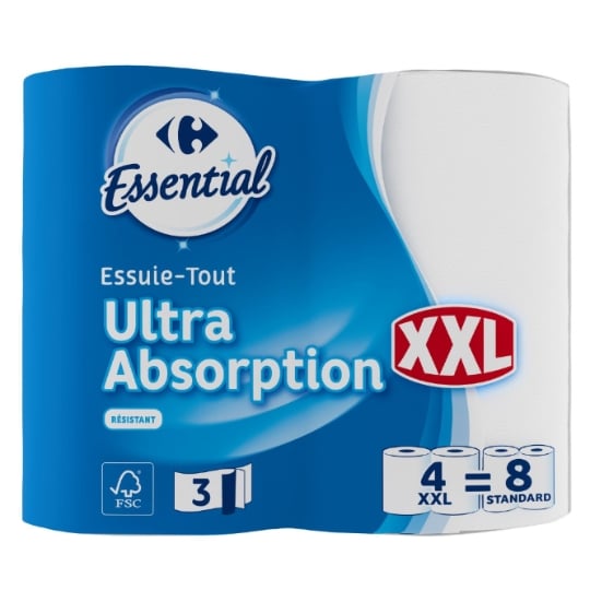 Essuie-Tout Ultra Absorption XXL Blanc CARREFOUR ESSENTIAL