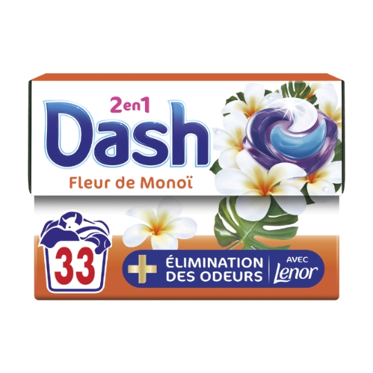 Lessive Capsules Pods 2en1 Elimination des Odeurs Fleur de Monoi DASH