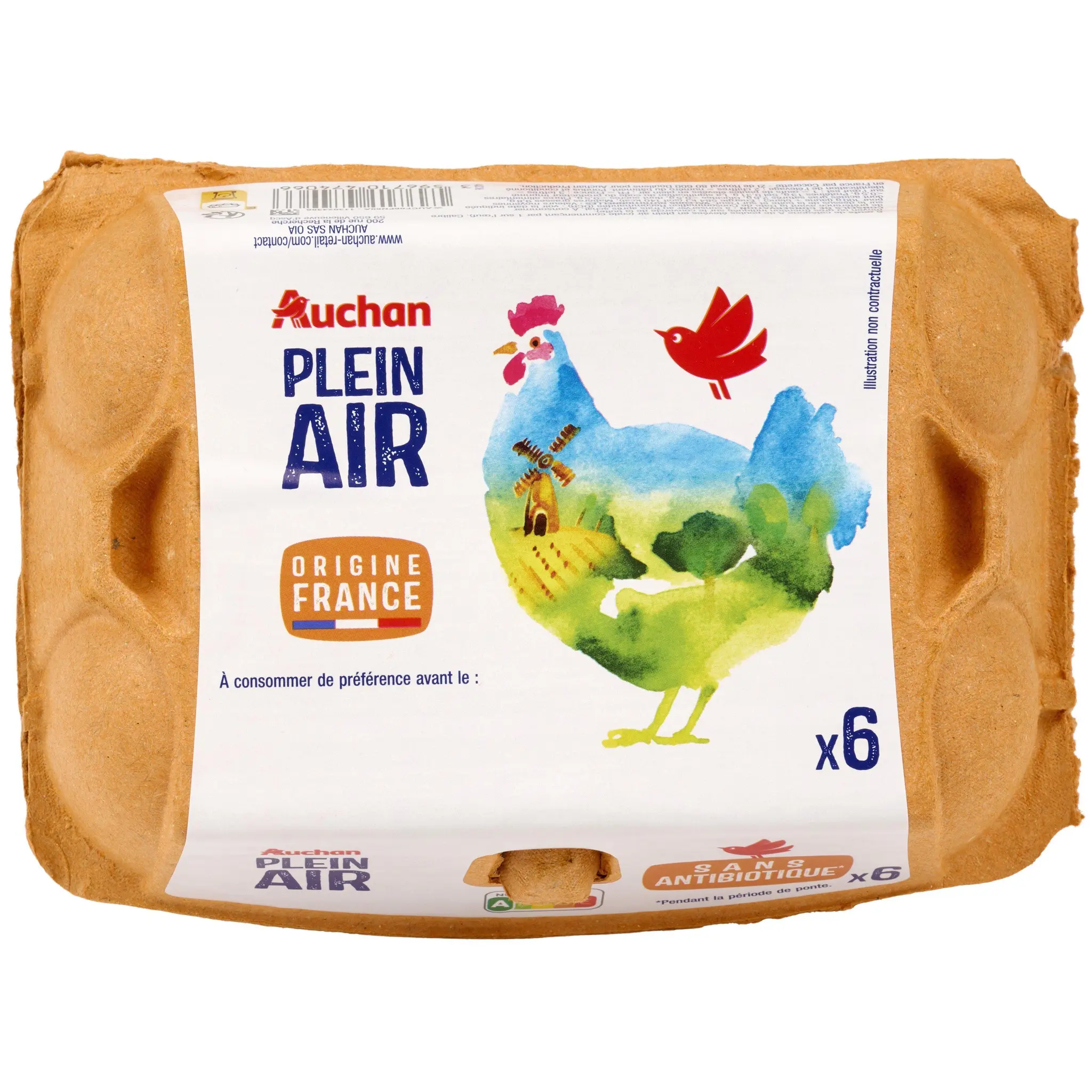 AUCHAN Oeufs de poules élevées en plein air sans antibiotique