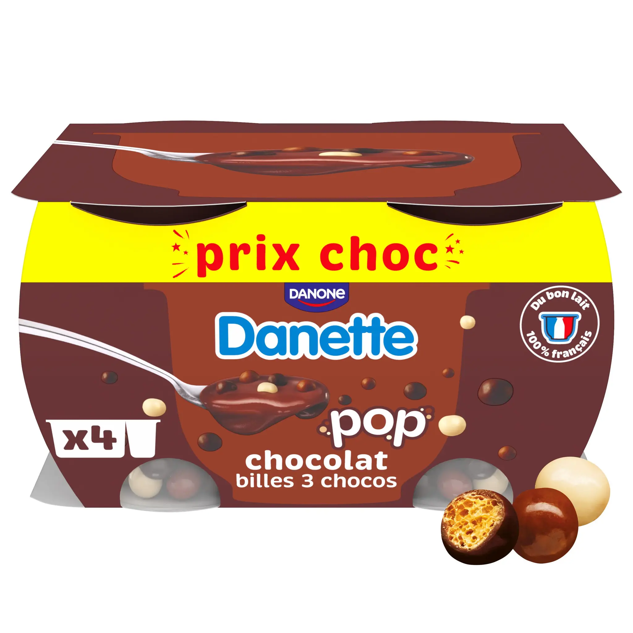 DANETTE POP *- Crème dessert chocolat billes 3 chocolats