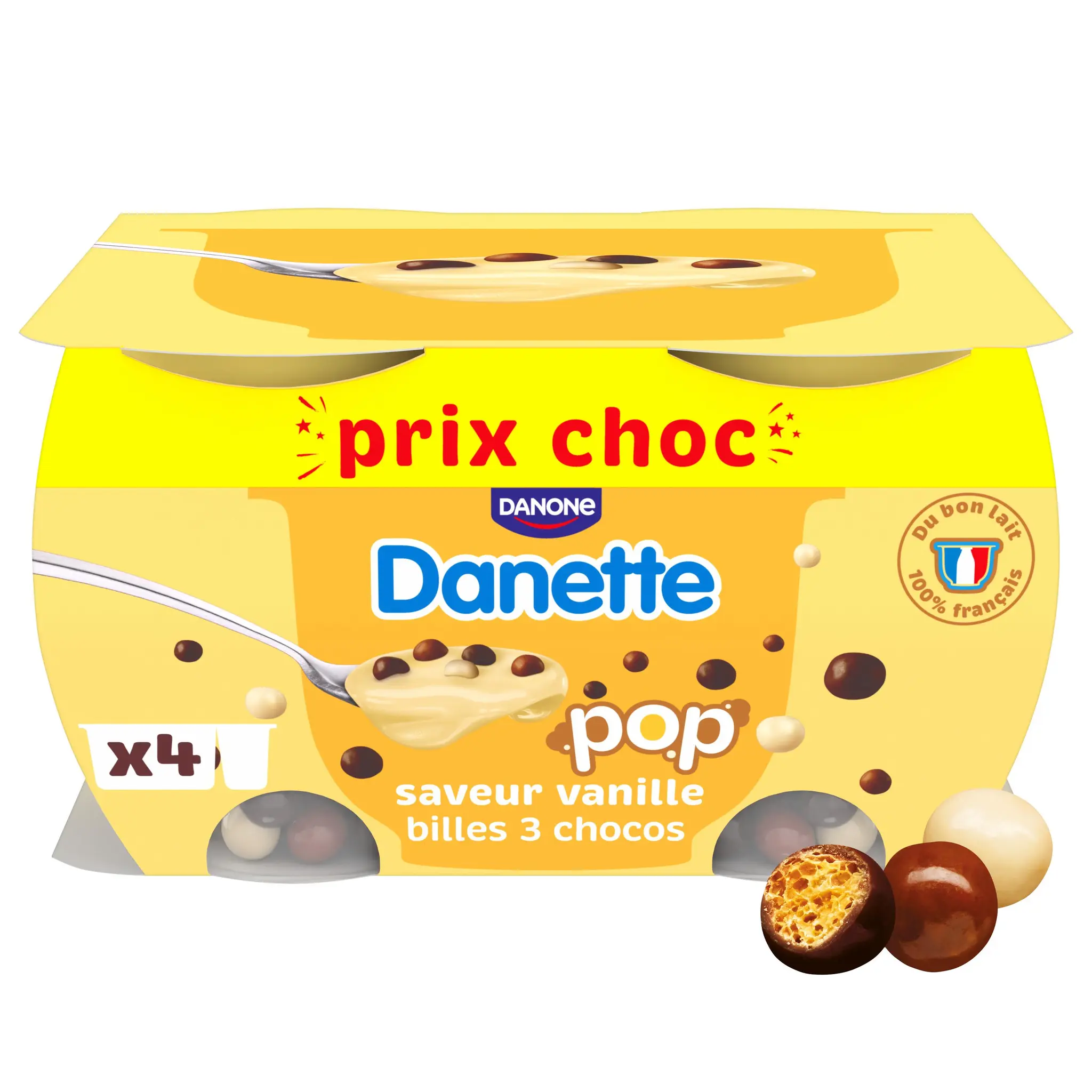 DANETTE POP - Crème dessert vanille billes 3 chocolats