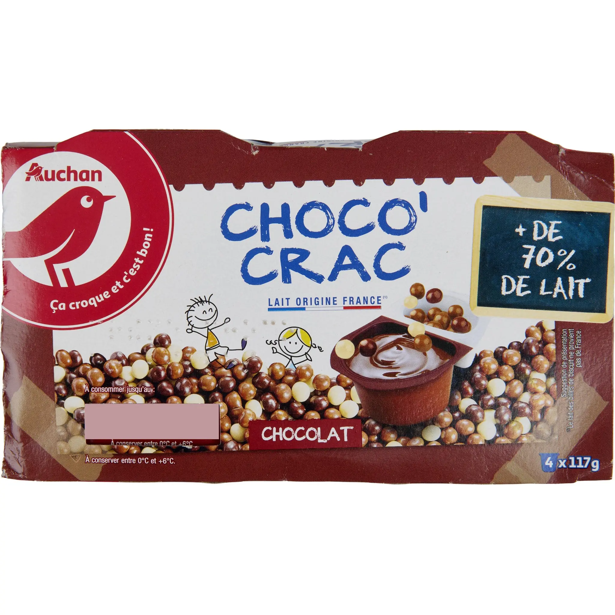AUCHAN Choco' Crac - Crème dessert au chocolat et billes croquantes
