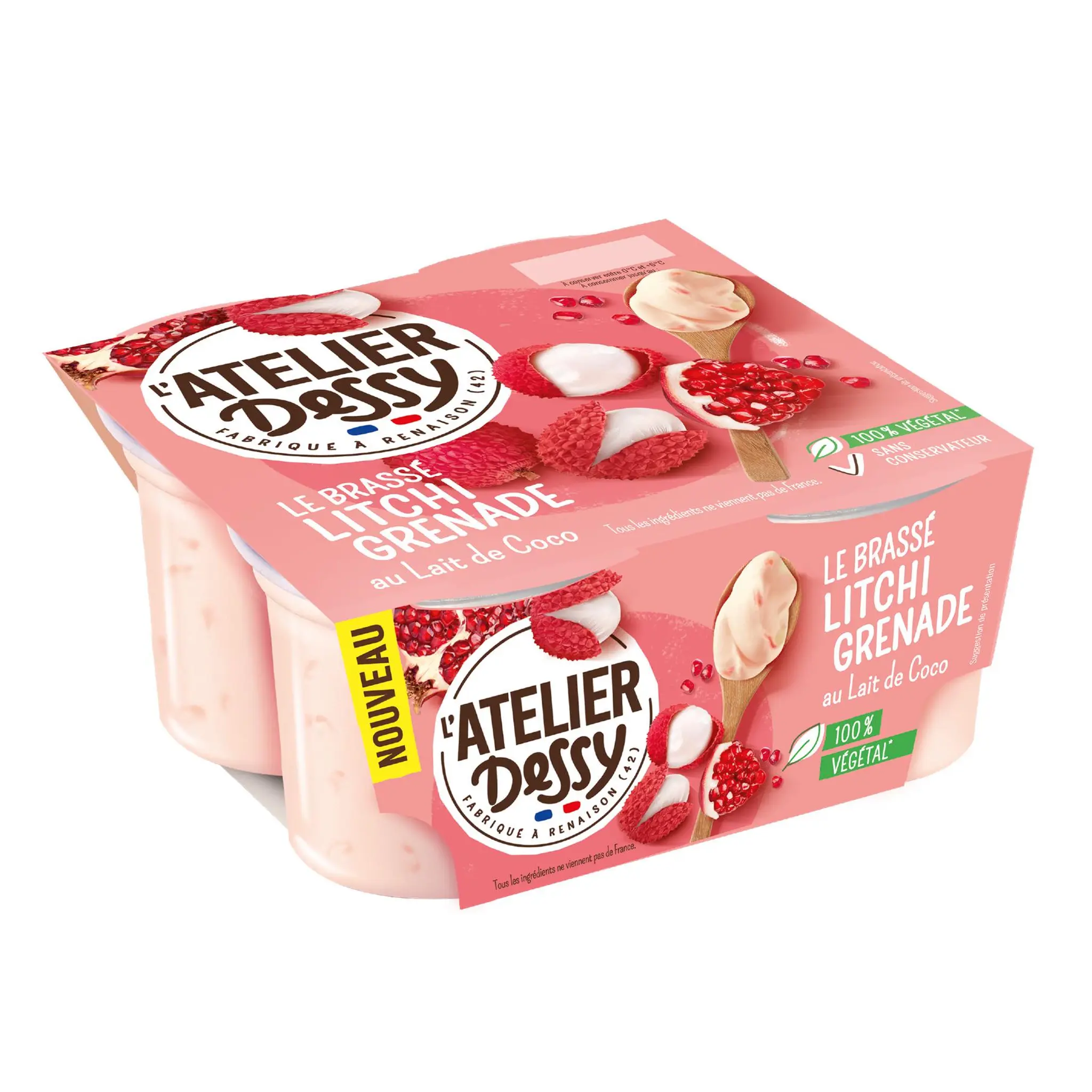 ATELIER DESSY Yaourt brassé au lait de coco aromatisé litchi grenade