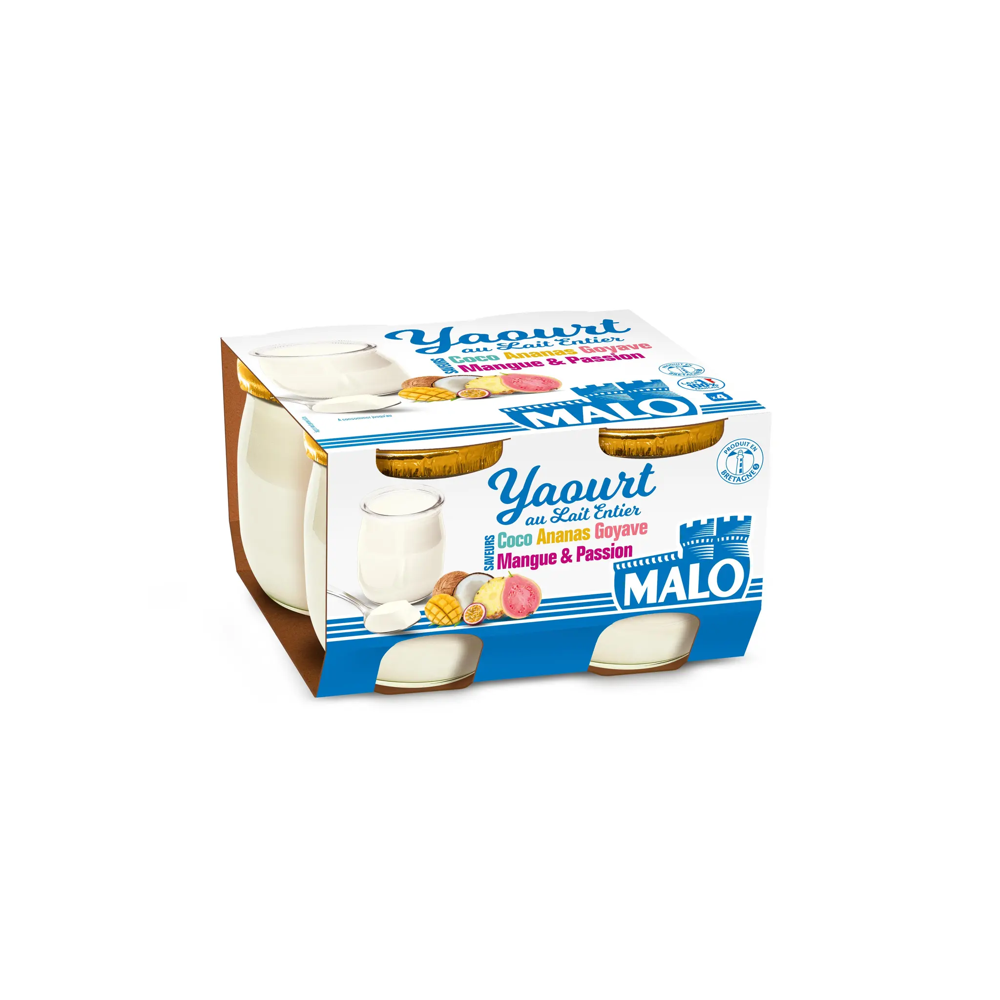 MALO Yaourt au lait entier aromatisé ananas coco goyave mangue passion
