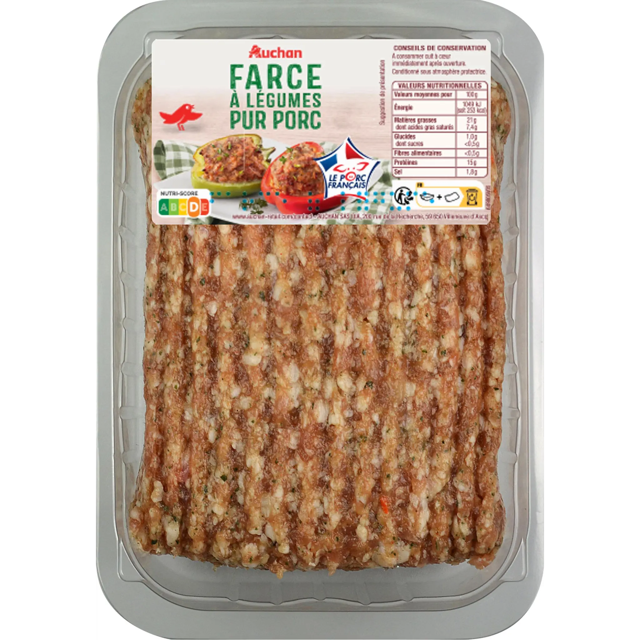 AUCHAN Farce à légumes pur porc