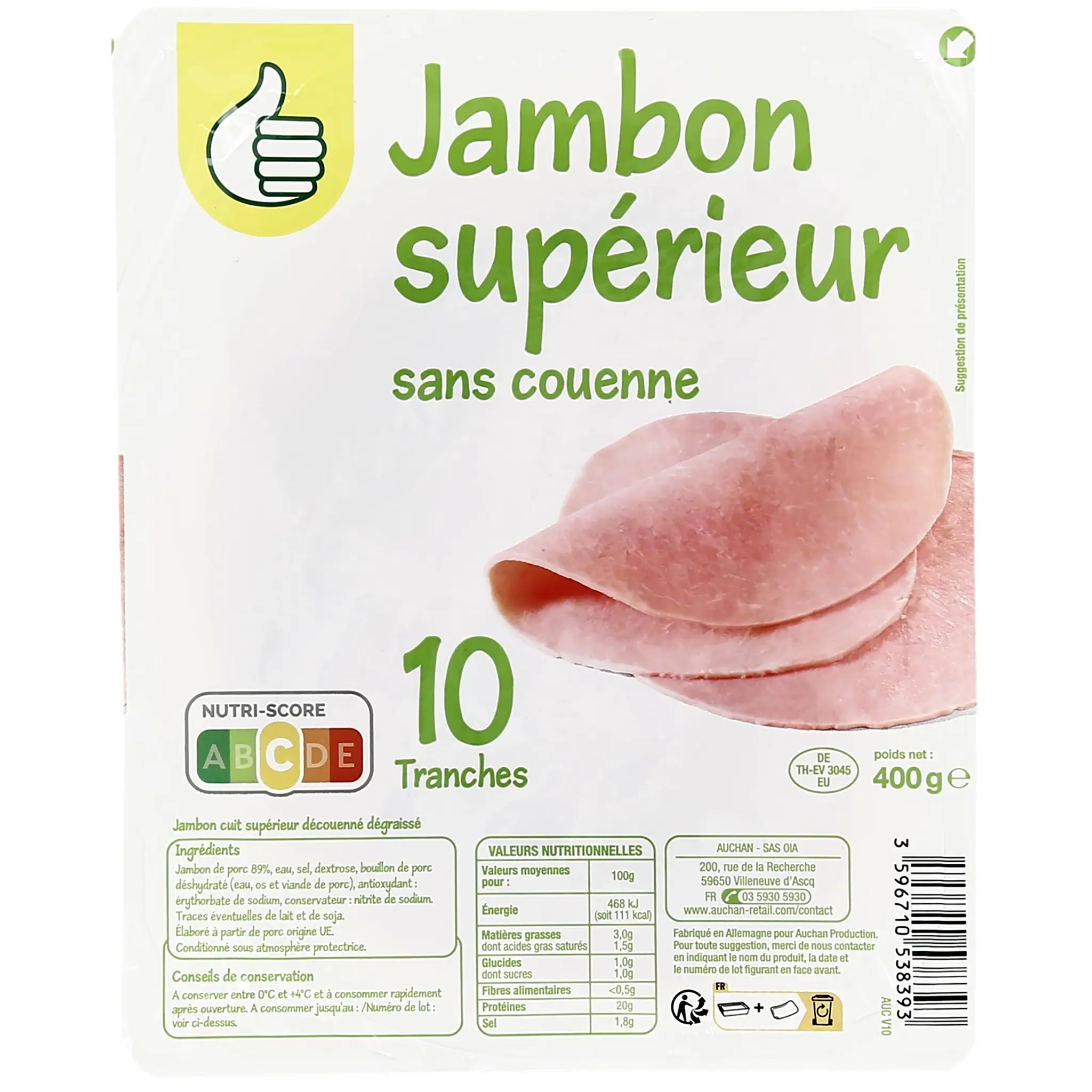 POUCE Jambon supérieur dégraissé sans couenne