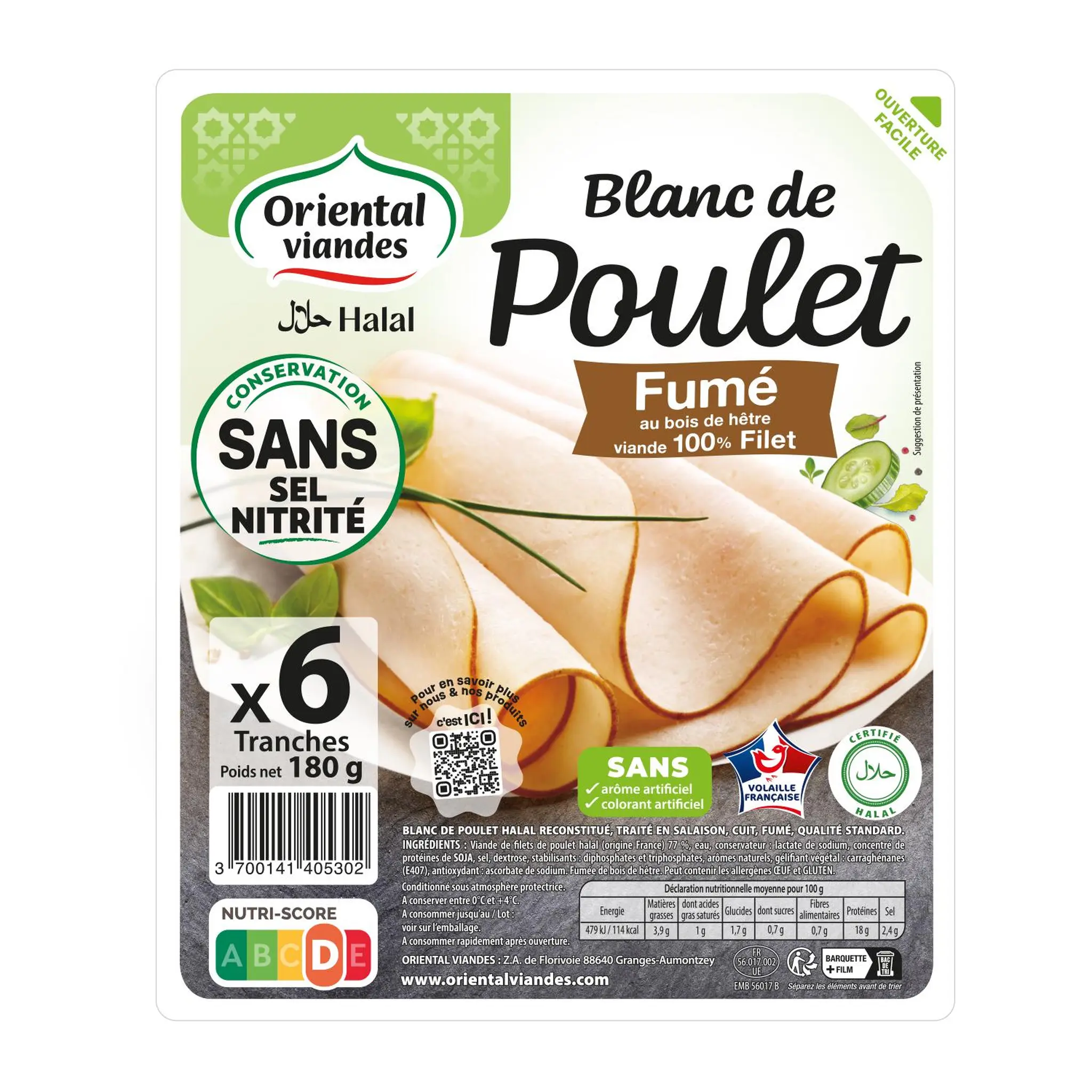 ORIENTAL VIANDES Blanc de poulet halal fumé au bois de hêtre