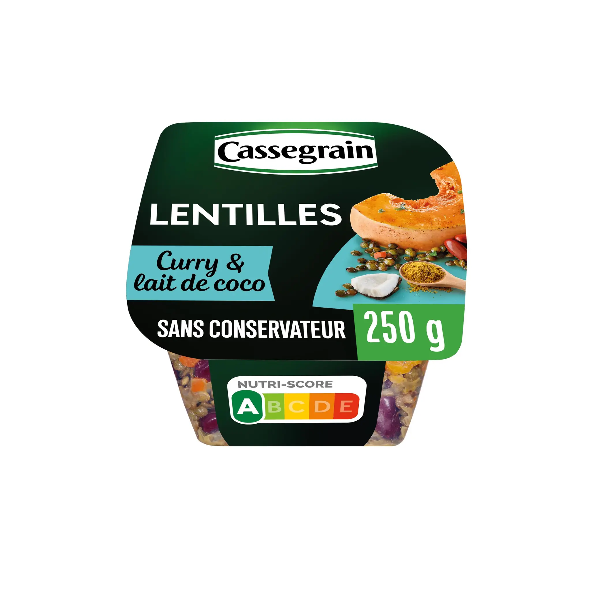 CASSEGRAIN Salade de lentilles vertes, butternut rôtie et haricots rouge, curry et lait de coco