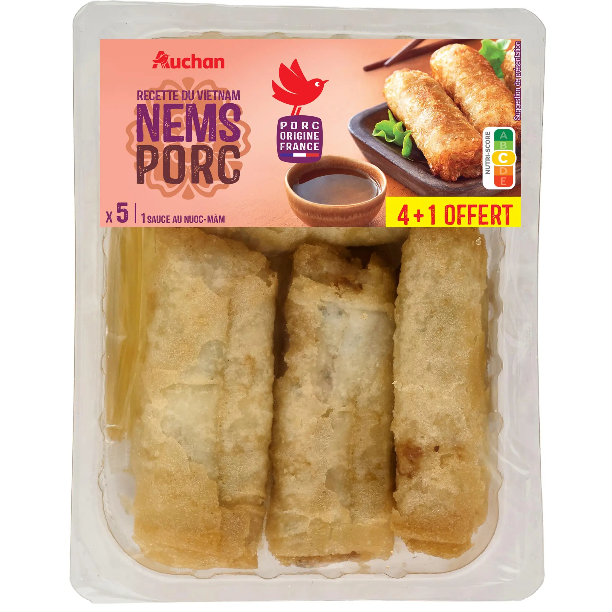 AUCHAN Nems porc avec sauce nuoc-mâm