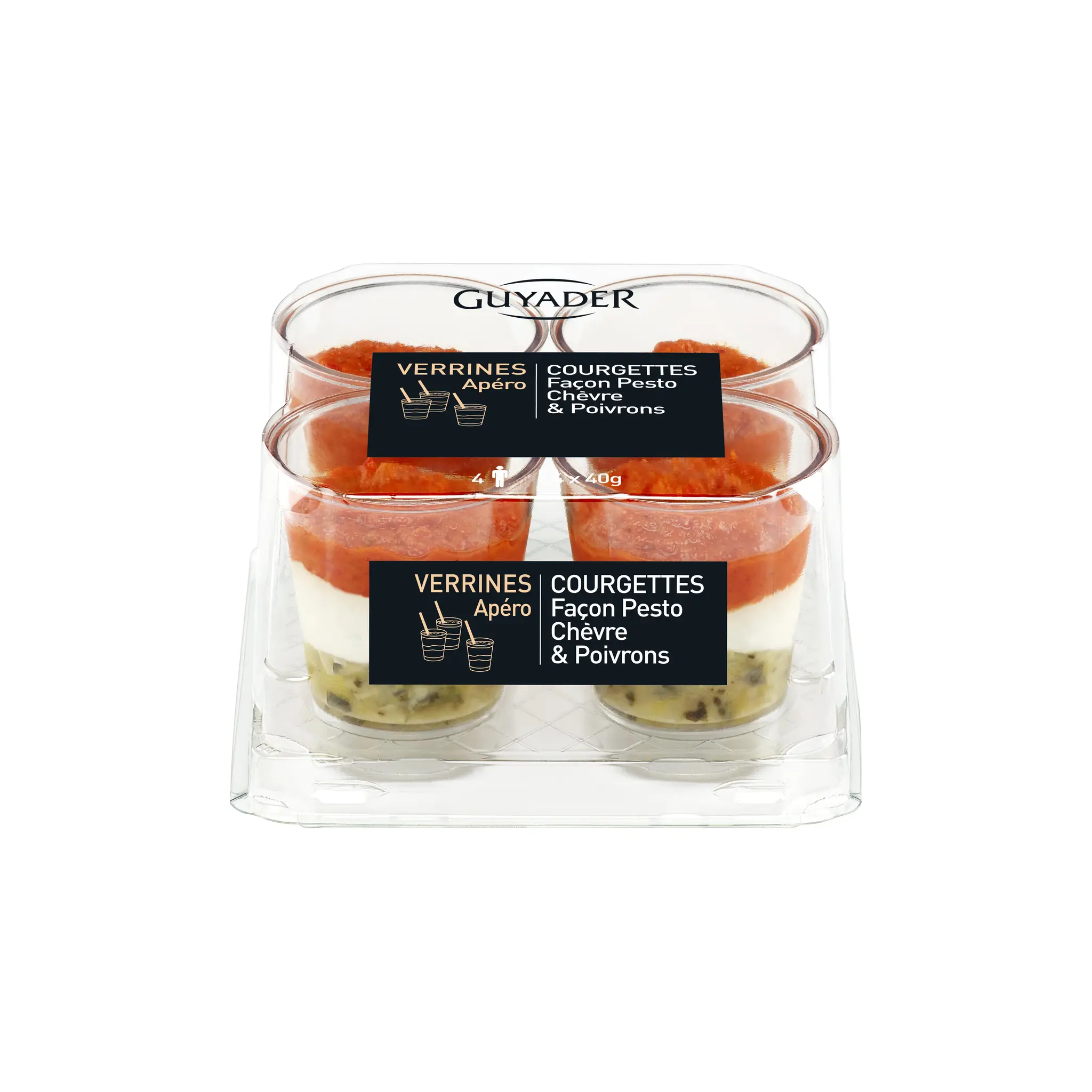 GUYADER Verrines courgettes façon pesto chèvre et poivrons