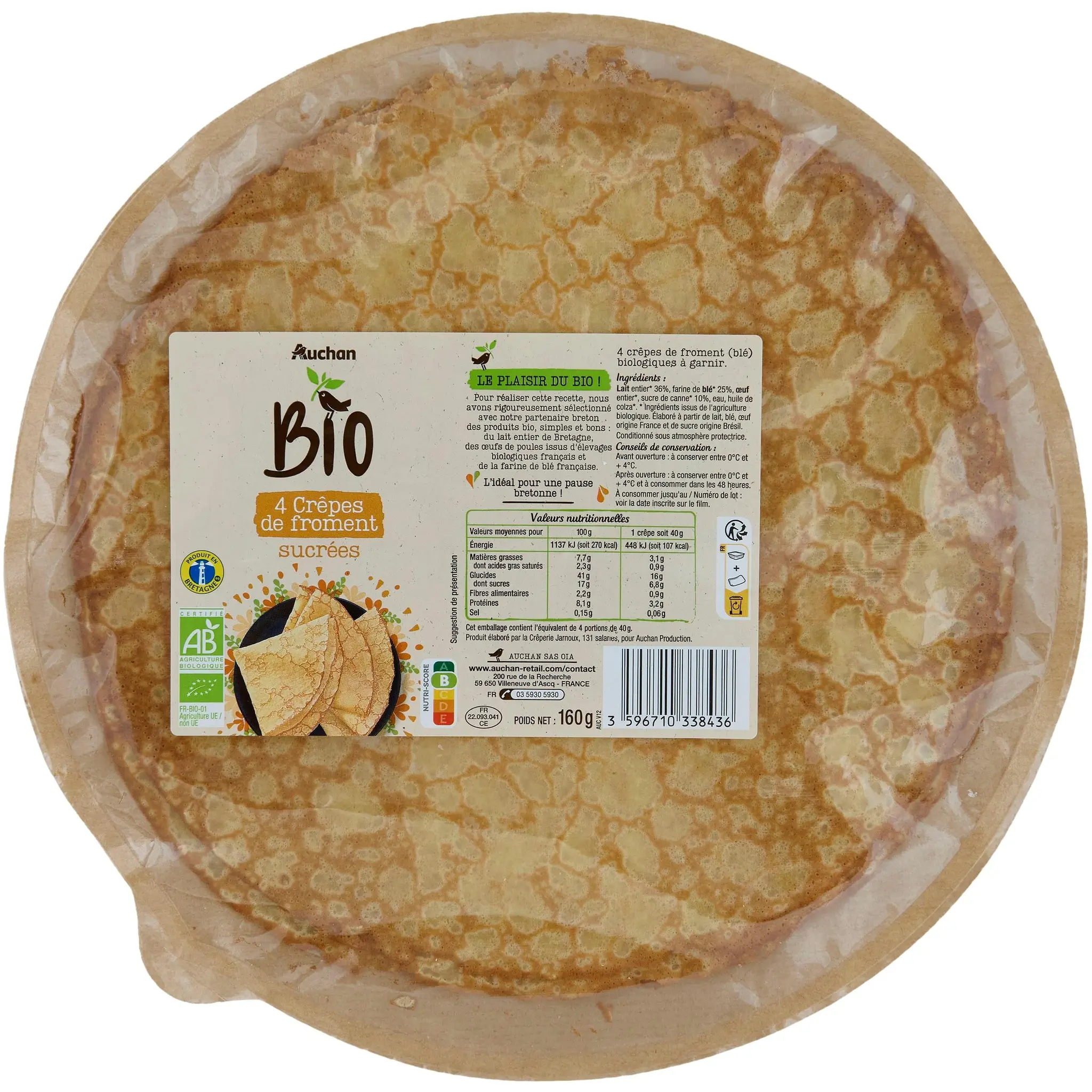AUCHAN BIO Crêpes de froment sucrée