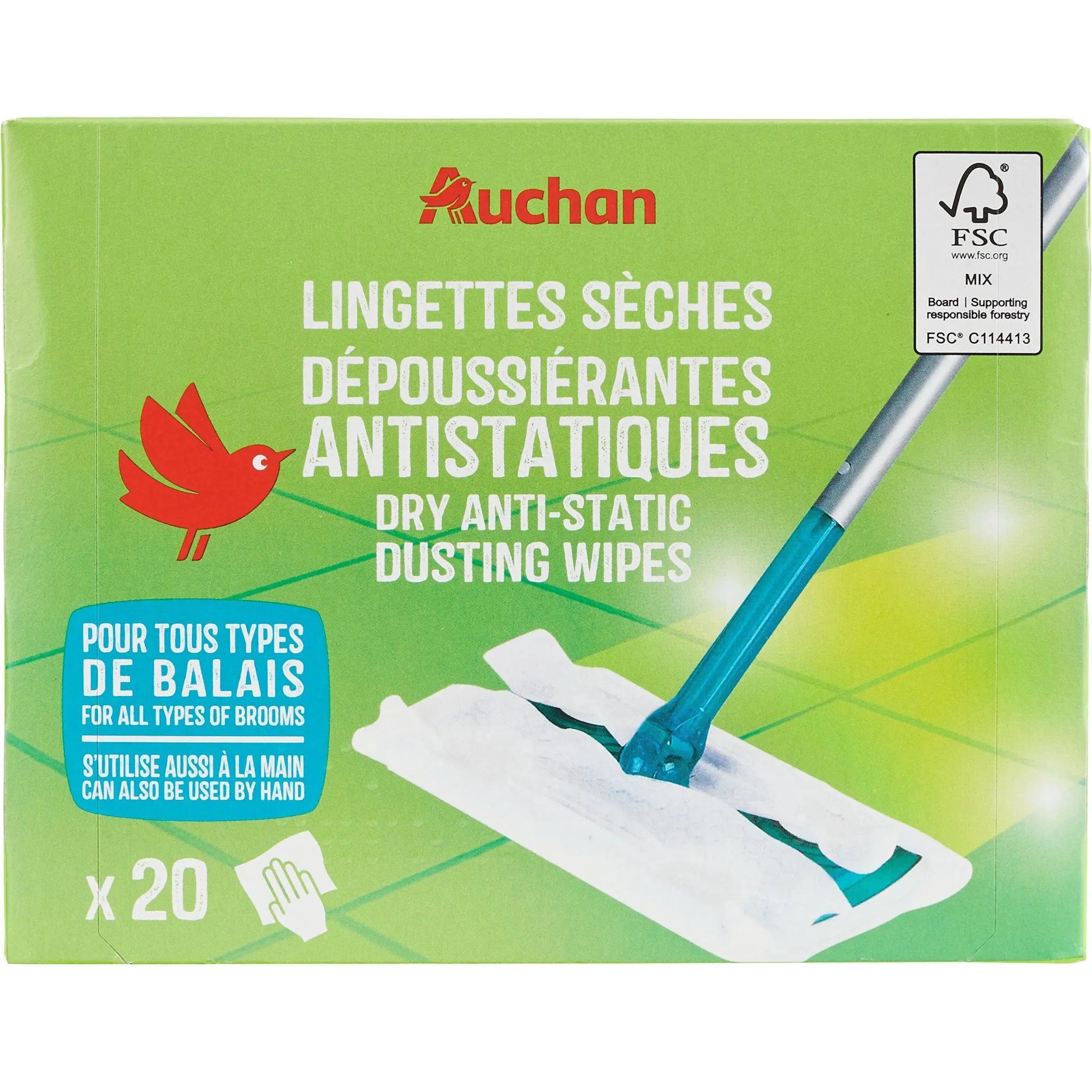 AUCHAN Lingettes balai sèches dépoussiérantes antistatiques