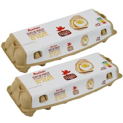 Auchan Oeufs de poules élevées au sol, Lot de 2x12 oeufs