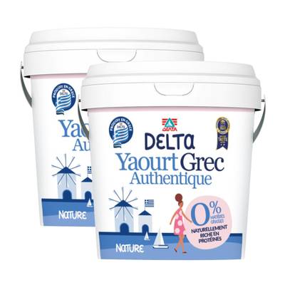 Delta Yaourt Grec Nature 0%mg, Lot de 2x1kg