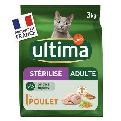 Affinity - Ultima Croquettes Poulet Contrôle du Poids pour Chat Adulte Stérilisé, 3kg