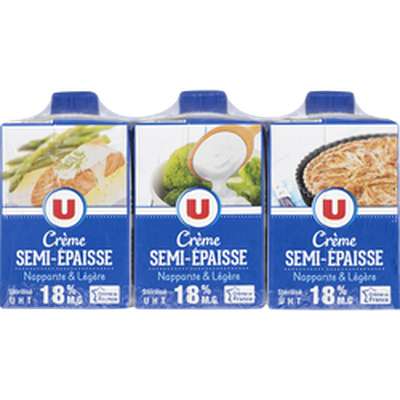 Crème UHT légère semi-épaisse 18% MG, U (3 x 20 cl)