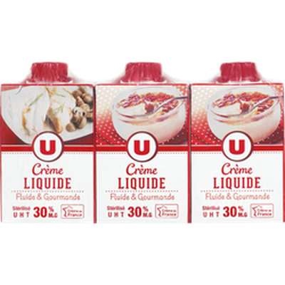 Crème entière liquide 30%MG UHT, U (3 x 20 cl)