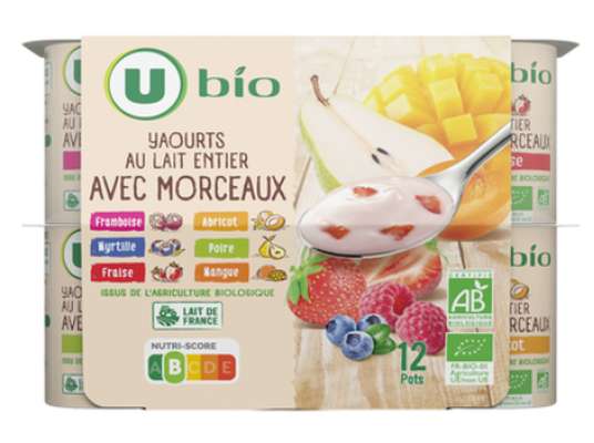 Yaourt brassé aux morceaux de fruits, U Bio (12 x 125 g)