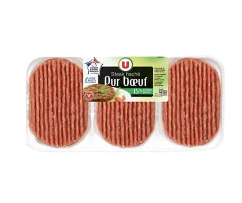 Steak haché pur boeuf 15%MG VBF, U  (6 x 100 g)
