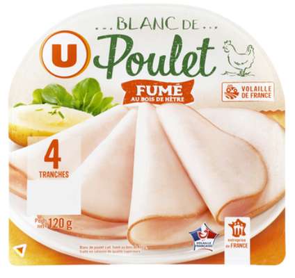 Blanc de poulet fumé au bois hêtre, U (4 tranches, 120 g)