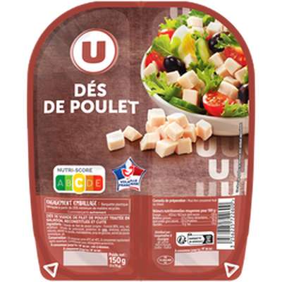 Dés de blanc de poulet cuits traités en salaison, U (2 x 75 g)