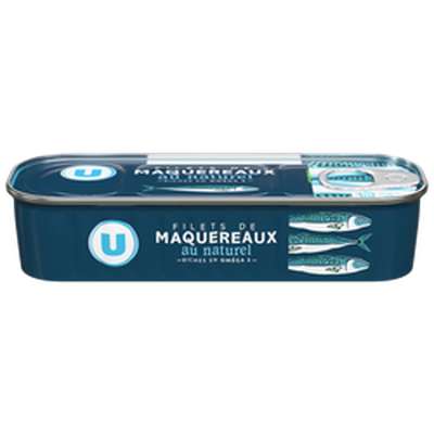 Conserve de filets de maquereaux au naturel, U (176 g)