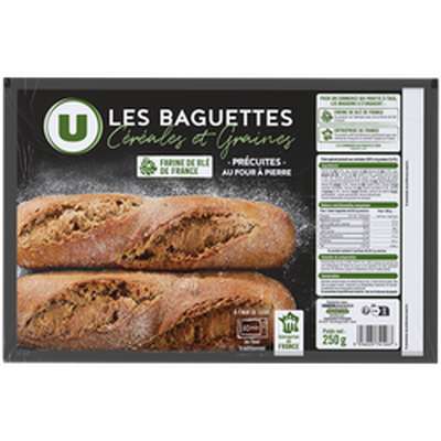 Demi-baguette aux céréales et graines précuite sur four à pierre, U (2 x 125 g)