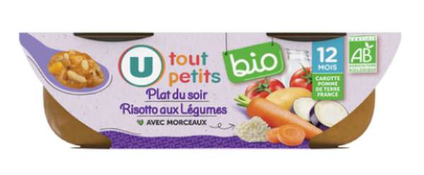 Bols risotto tomate aubergine BIO - dès 12mois, U Tout Petits (2 x 200 g)