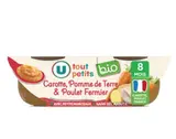 Plats pour bébé bols repas à la carotte, pomme de terre et poulet dès 8 mois BIO, U Tout Petits (2 x 200 g)