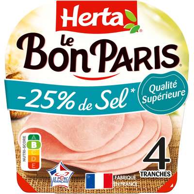Jambon Le Bon Paris Découenné Dégraissé -25% de sel, Herta (4 tranches, 140 g)