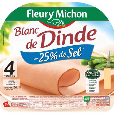 Blanc de dinde doré au four -25% sel, Fleury Michon (4 tranches, 160 g)