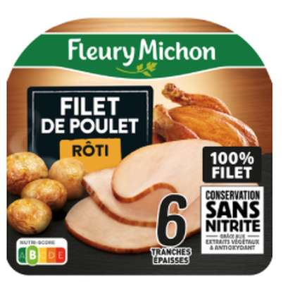 Filet de poulet rôti sans nitrite, Fleury Michon (6 tranches, 160 g)