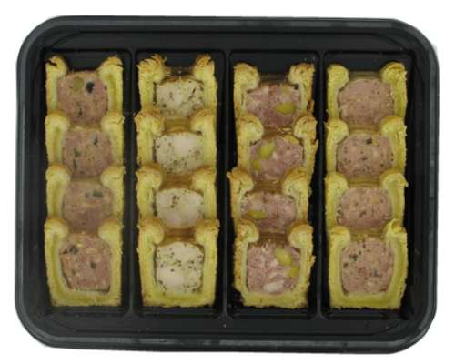 Petit pâté en croûte cocktail 4 saveurs, (x 16 tranches, plateau de 256 g)