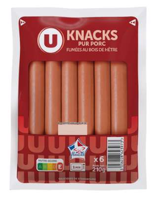 Saucisses knacks de Strasbourg, U (x 6 , 210 g)