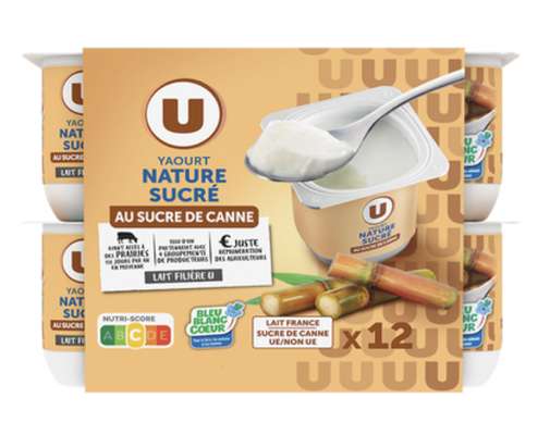 Yaourt nature sucré au sucre de canne,  U (12 x 125 g)