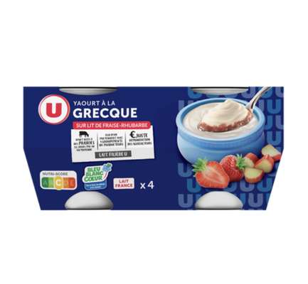 Yaourt à la Grecque sur lit de fraise rhubarbe, U (4 x 150 g)