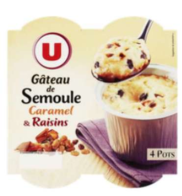 Gâteau de semoule aux raisins et au caramel, U (4 x 100 g)