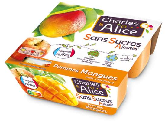 Compote pomme mangue sans sucres ajoutés, Charles et Alice (4 x 100 g)