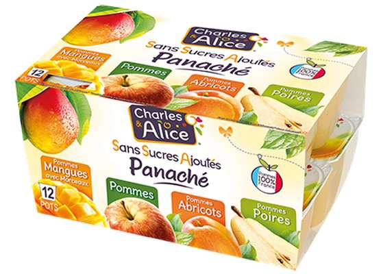 Panaché de compotes sans sucres ajoutés 4 variétés, Charles et Alice (12 x 100 g)
